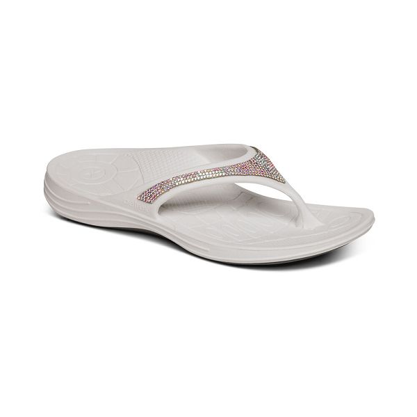 Aetrex Women's Fiji Orthotic Flip Flops White Sandals UK 9821-434